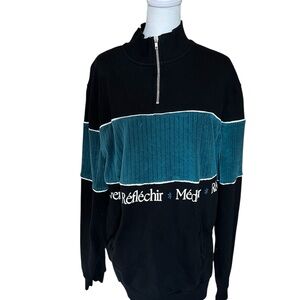 Men's Black & Teal Quarter-Zip Pullover Sweater